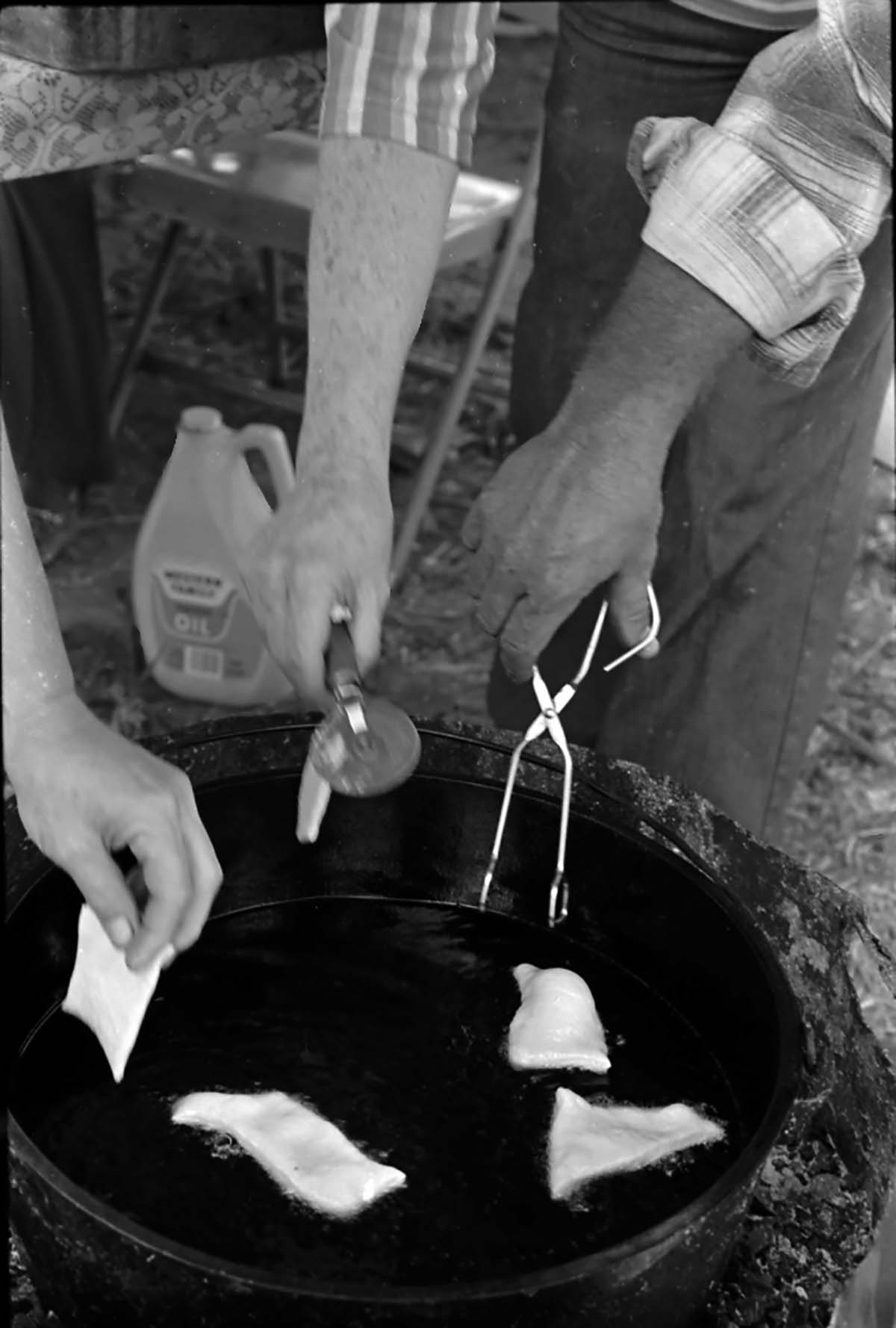 Utah-style scones frying in oil at a 1978 Zion National Park folklife festival