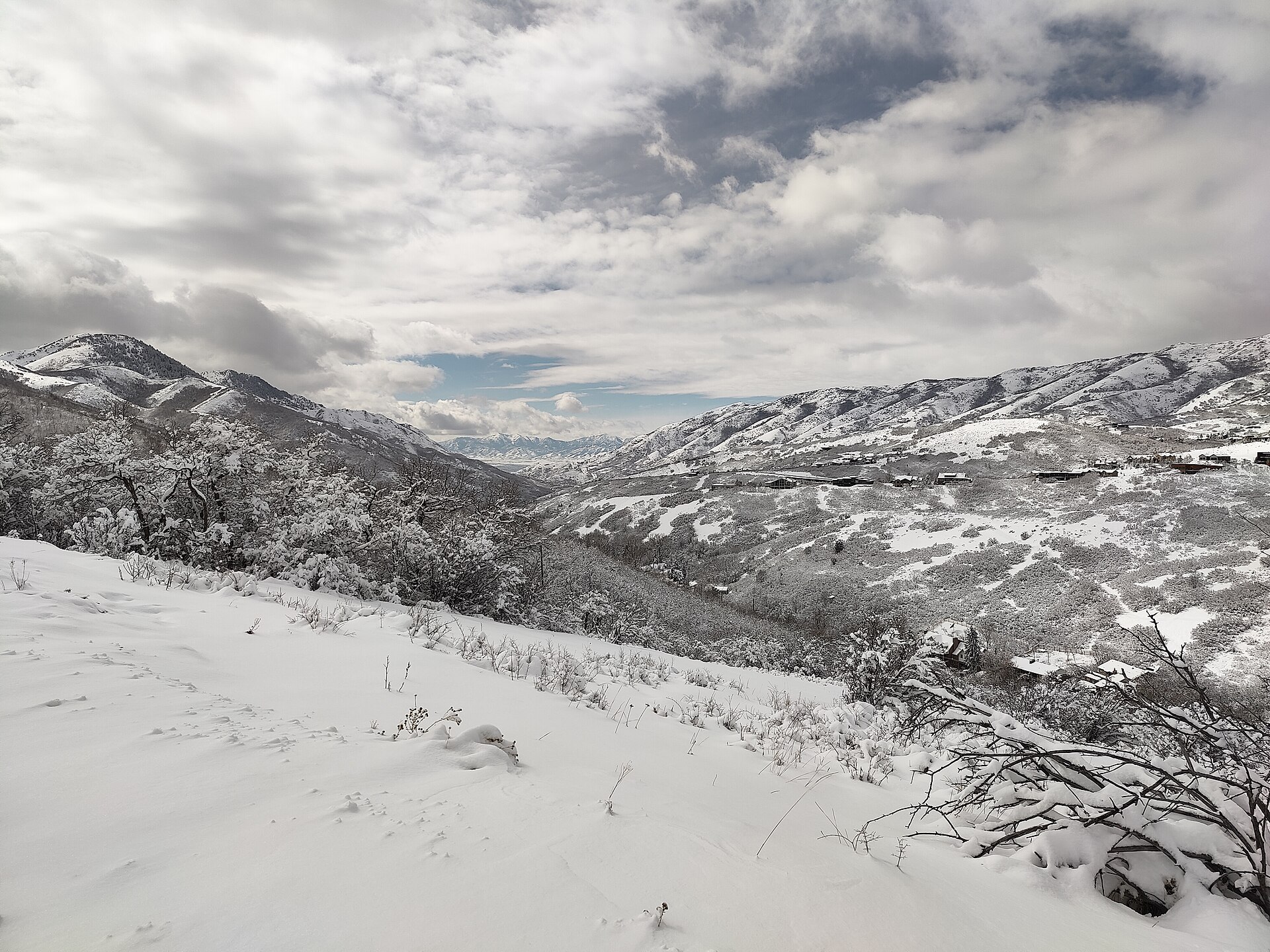 The snow-covered Wasatch Range seen from Emigration Canyon in winter